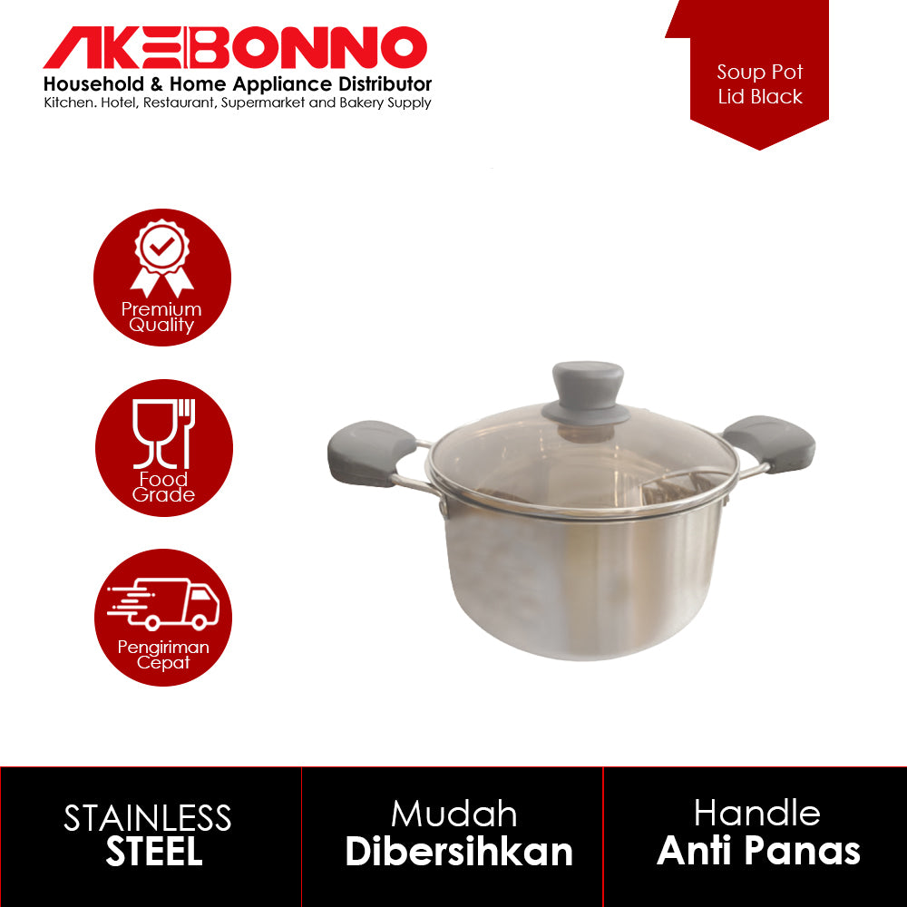 AKEBONNO SOUP POT SERIES DOUBLE BAKELITE HANDLE WITH GLASS UD