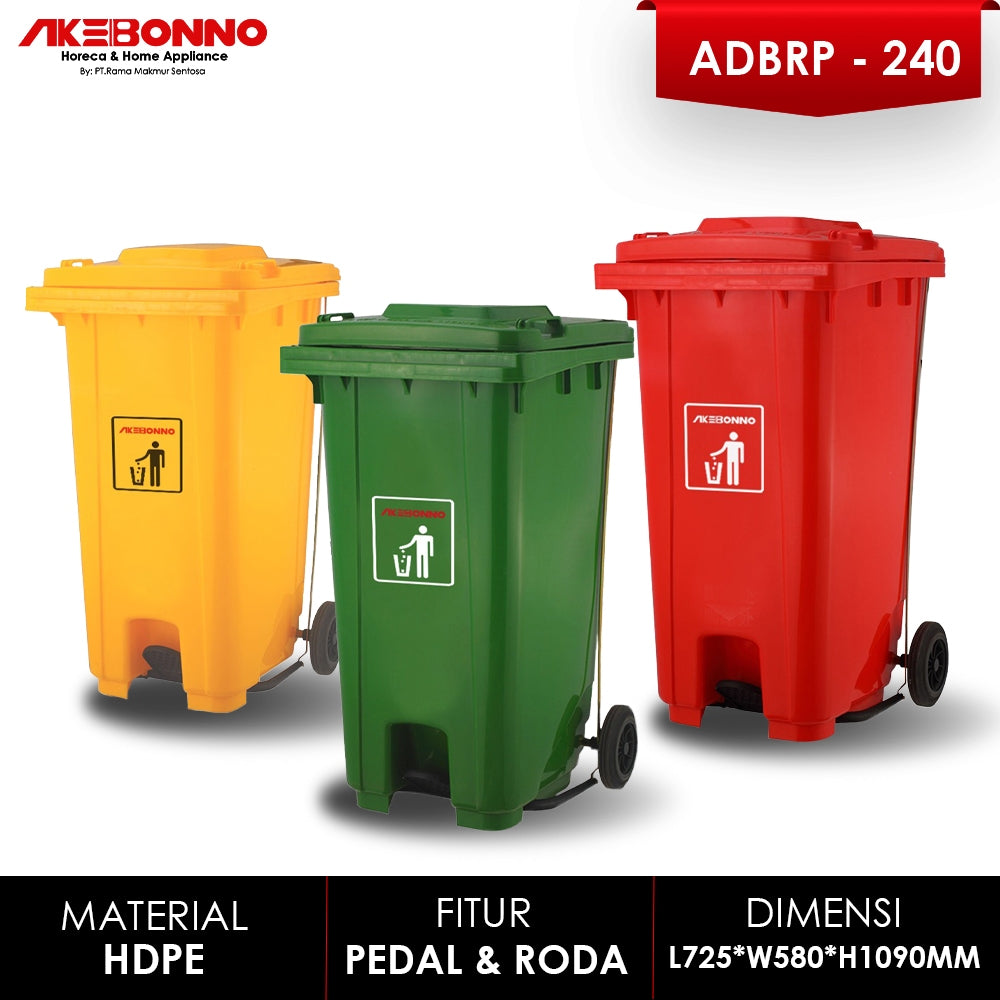 Akebonno Plastic dustbin With Pedal 240 Liter / TEMPAT SAMPAH PLASTIK JUMBO DENGAN RODA DAN PEDAL
