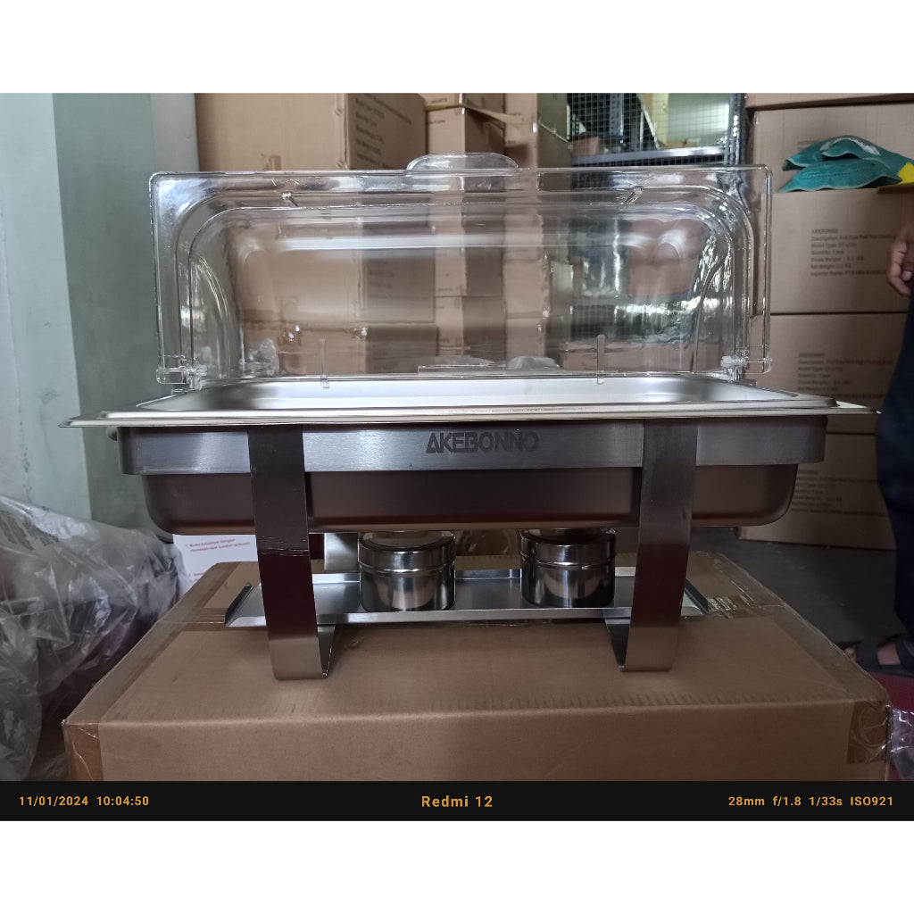 AKEBONNO FULL SIZE ROLLTOP CHAFING DISH Tebal Tempat Pemanas Makanan Prasmanan Jumbo
