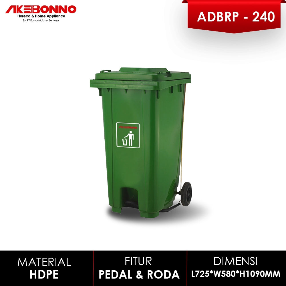 Akebonno Plastic dustbin With Pedal 240 Liter / TEMPAT SAMPAH PLASTIK JUMBO DENGAN RODA DAN PEDAL