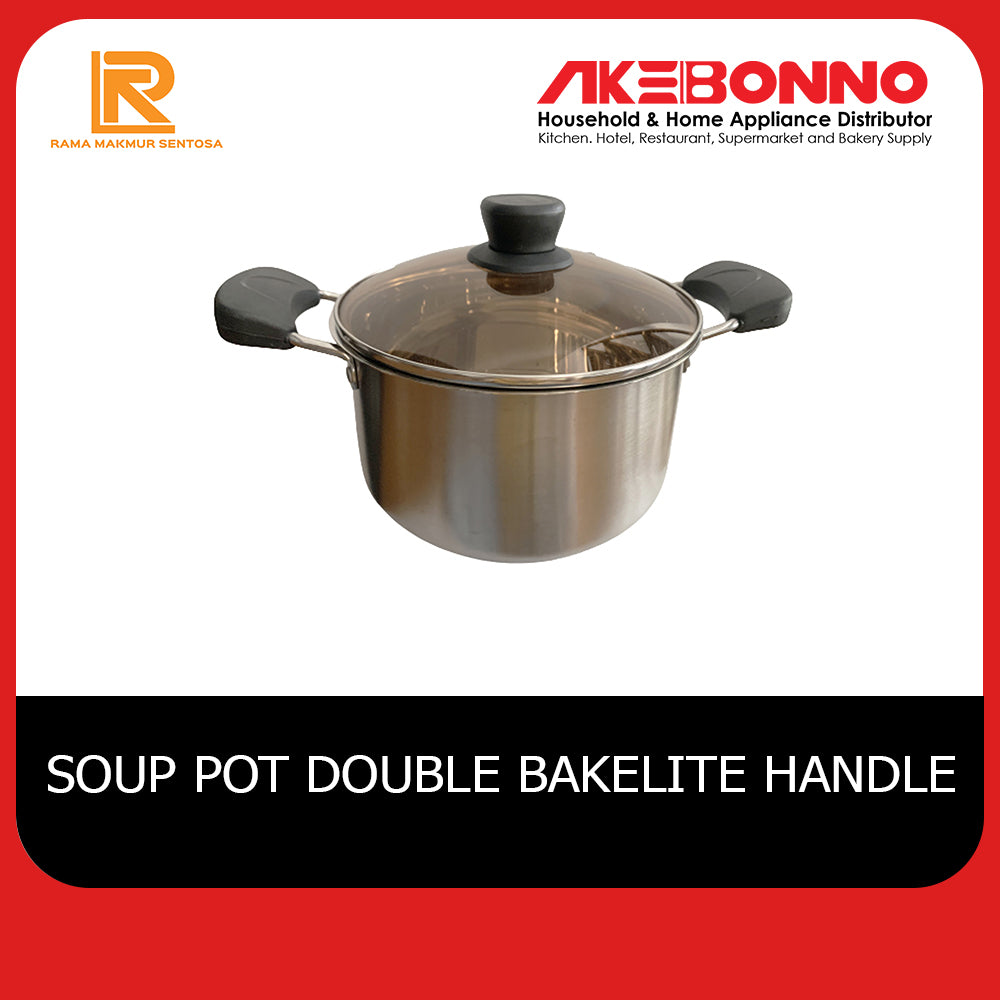 AKEBONNO SOUP POT SERIES DOUBLE BAKELITE HANDLE WITH GLASS UD